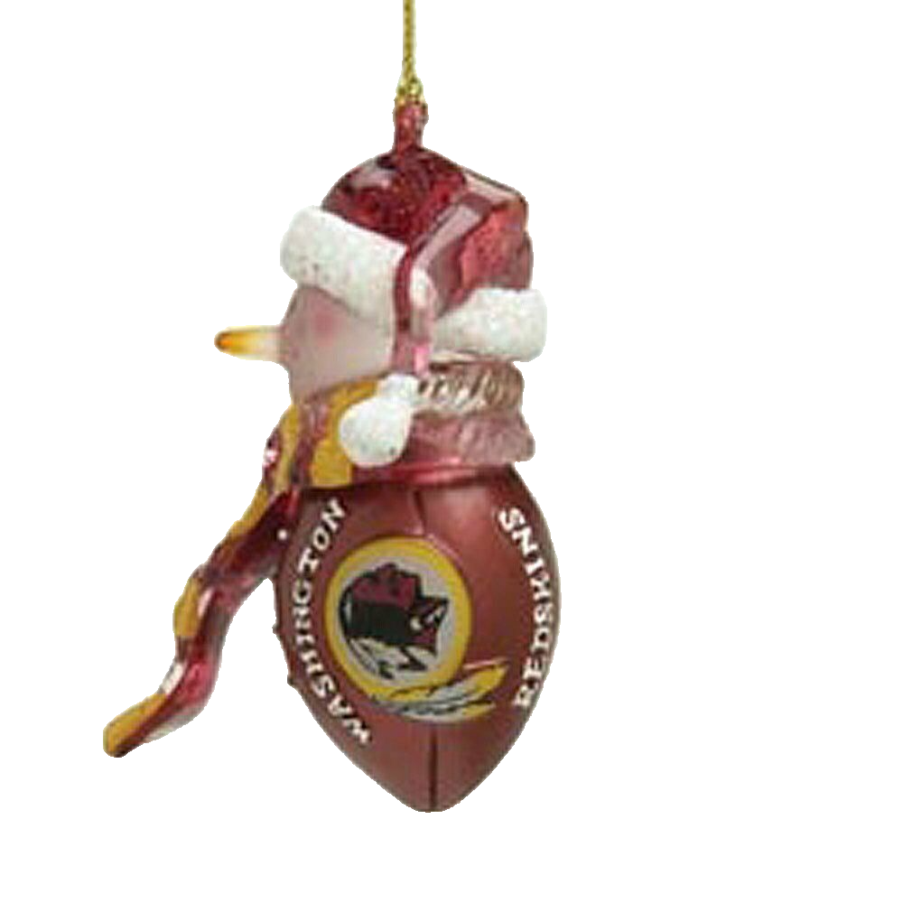 WASHINGTON REDSKINS STRIPED ACRYLIC SNOWMAN FOOTBALL ORNAMENT Team
