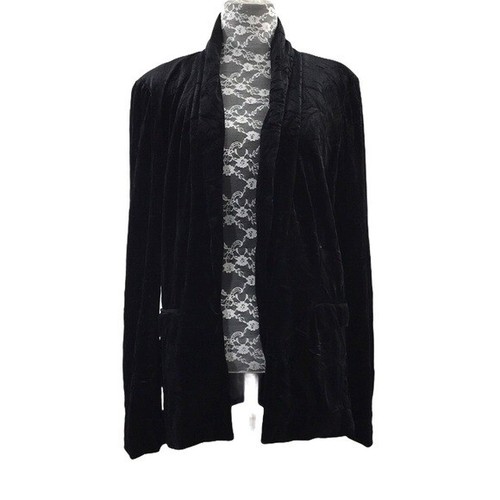 Ro & De Black Crushed Velvet Blazer Jacket Womens Medium Open Front - Picture 1 of 12