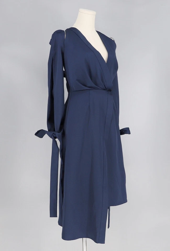 KEEPAKE этикетка ассиметричный бант разрез длинным рукавом темно-синий мини-платье размер XS - Изображение 4 из 4