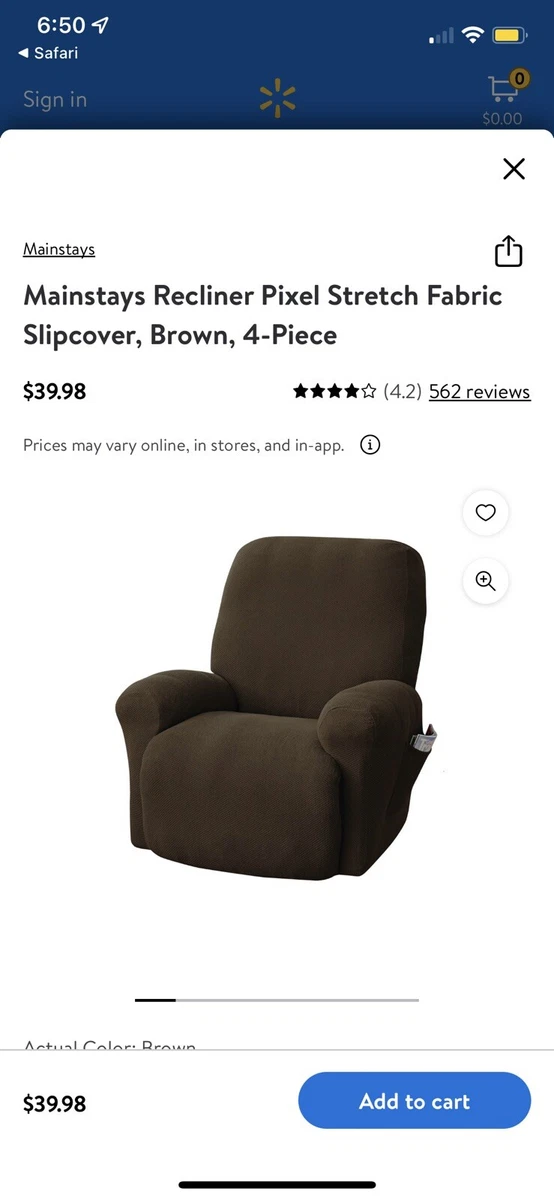 Mainstays One Piece Piece Recliner Slipcover Brown eBay