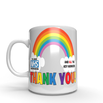 Regenbogen-TASSE Danke NHS und Schlüsselarbeiter Wohltätigkeitsaufkleber SCHLÜSSELARBEITER Tasse Hilfe