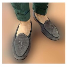 Handmade Men's Gray Suede Loafer Genuine Leather, Fashion Shoes , Sale !!!