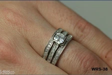 STERLING SILVER ASSCHER CUT CZ ENGAGEMENT RING WEDDING HALO 3 RING SET-WRS38-KM