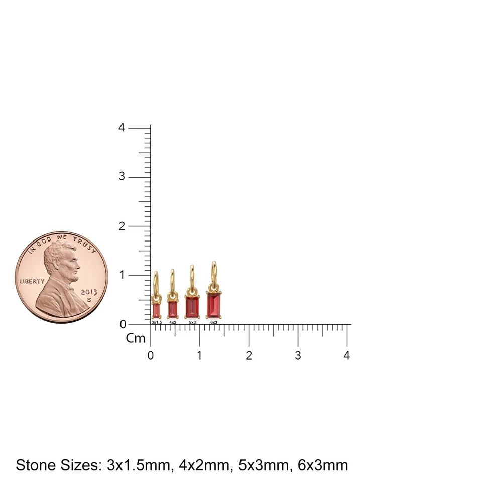 Tiny Baguette Red Ruby Charm Pendant 14k 18k Solid Gold 6x3mm July Birthstone - Image 3 of 4