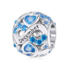December Birthstone 925 Sterling Silver Infinity Love Heart Charm Bead for Brace