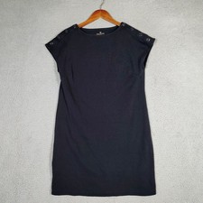 Talbots T Shirt Dress Women Large Petites Blue Shoulder Button Cap Sleeve Preppy