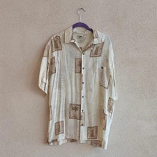 Tropical Print Beige Button-Down Shirt