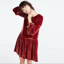 Madewell Women’s Size Small Velvet Bell-Sleeve Dress Sangria Red Silk Blend