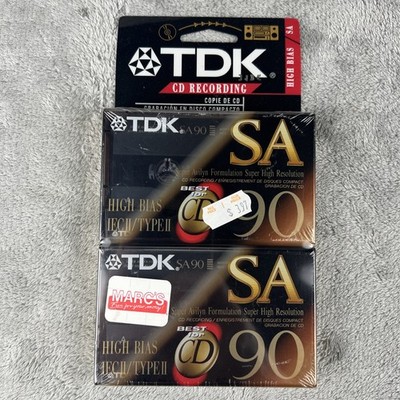 TDK SA 90 Minute Super High Resolution Audio Cassette Tape (New Sealed) Two Pack