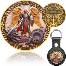 St Michael Keychain Medal 3D Relief Saint Michael Archangel Challenge Coin Relig
