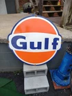 VINTAGE LARGE GULF DEALER SIGN GAS OIL SERVICE STATION SERVICE PORCELAIN SIGN