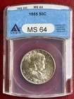 1955 Franklin Half Dollar-ANACS MS 64