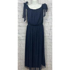 Next Shift Dress Party Navy Blue Size 14 Boho Wedding Chiffon Crinkled BNWT