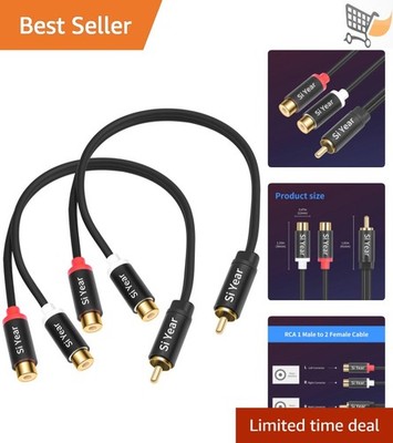 RCA Y Splitter Cable 1 Male 2 Female Gold Plated Stereo Audio Adapter 20cm 2Pack