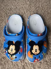 Disney Parks Crocs Mickey and Friends Blue Clogs w/ 3D Fuzzy Mickey Jibbitz