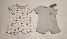 NWT Chickpea Dinosaur Short Rompers 2 Pack 0-3 Months Baby Boy