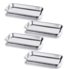 GETTON 4 Pack Small Surgical Tray, 201 Stainless Steel Tray with Silver 