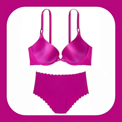 Bombshell & Scalloped Cheeky Bra & Panty Set by Victoria s Secret 32D/Small NEW