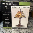 Vtg Holmes Stained Glass Table Desk Lamp Tiffany Style Mission Style 15”