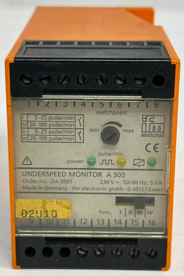 IFM ELECTRONIC DA0001 A300/230VAC STANDSTILL UNDERSPEED MONITOR RELAY MODULE