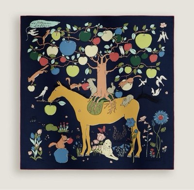 Brand new Hermes scarf 90 Le Pommier Sellier Silk Scarf Marine | eBay
