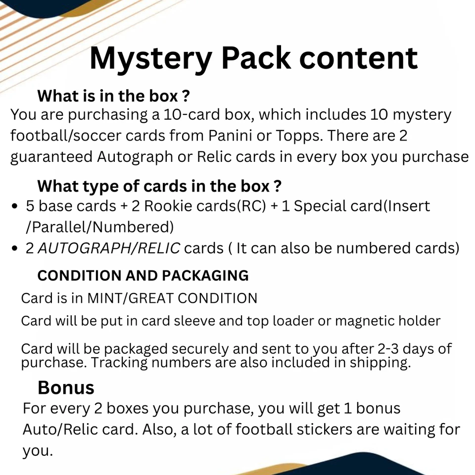 Soccer/Football Cards Mystery Box - 10 Cards- 2 GUARANTEED AUTOGRAPH/RELIC CARDS - Image 2 of 2