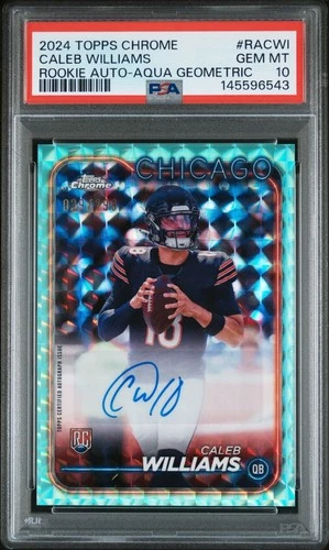 2024 Topps Chrome Caleb Williams AQUA GEOMETRIC Rookie RC Auto #'D 39/199 PSA 10