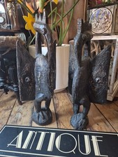Pair Antique old vintage Ivory Coast Primitive Wood Folk Art Senufo Sejen bird