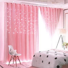  2 Panels Stars Blackout 52"W x 63"L (Pack of 2) 2panels丨double-layer,pink