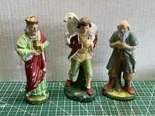 3 Vintage Antique Nativity Magi Shepherd &6" tall larger Sized Composition Resin
