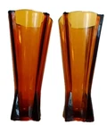 1961 Vintage Pair of Anchor Hocking Amber Atomic Starburst  MCM  Rocket Vases 9"