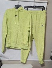 Nike Hoodie Men's Yellow Allover Swoosh Fleece Pullover/Joggers Set SIZE Medium