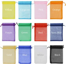 120PCS 5x7 Inch Sheer Organza Drawstring Bags Rainbow Mesh Gift Favor Bags