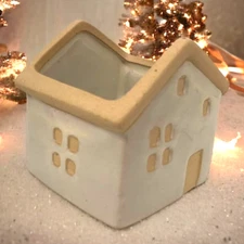 Elements DUTCH Ceramic HOUSE Holiday Votive Tealight Square CANDLE HOLDER New