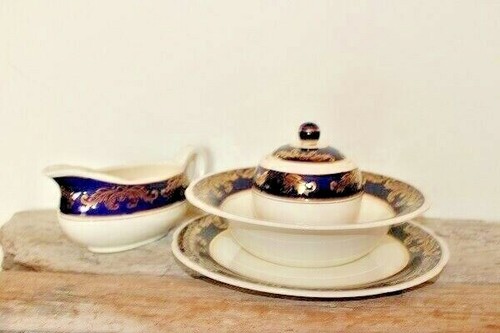 Cobalt Blue & Floral CROWN DUCAL A.G.R. Made in England 5 replacement pieces - Picture 8 of 8