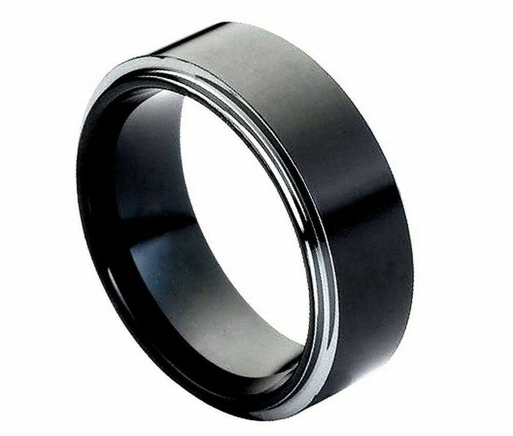8mm Men's or Ladies Tungsten carbide Black with Polished Step