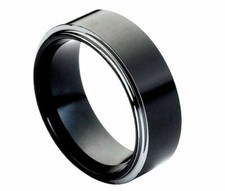 8mm Men's or Ladies Tungsten carbide Black with Polished Step wedding band ring