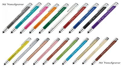 GRAVUR BY LIVEPAC OFFICE 20 Touchpen Kugelschreiber aus Metall mit Gravur / 20 verschiedene Farben