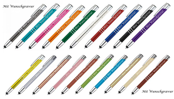 20 Touchpen Kugelschreiber Aus Metall Mit Gravur / 20 Verschiedene Farben-image