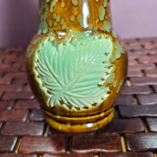 Vintage Keramik Vase Braun & Meer Schaum Grün Blatt & Splatter Design - Bild 2 von 9