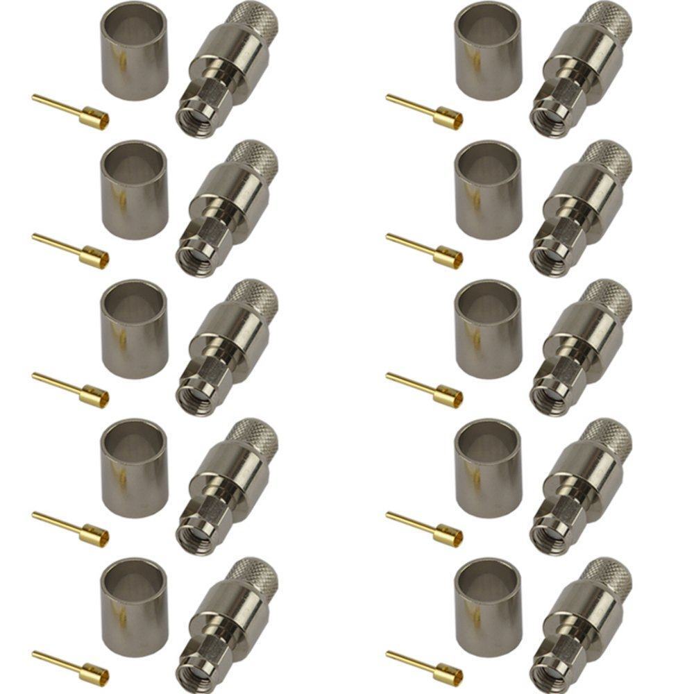 10 Pack RP SMA Male Crimp Connector - HDF400 Cable Crimp Easy to Use