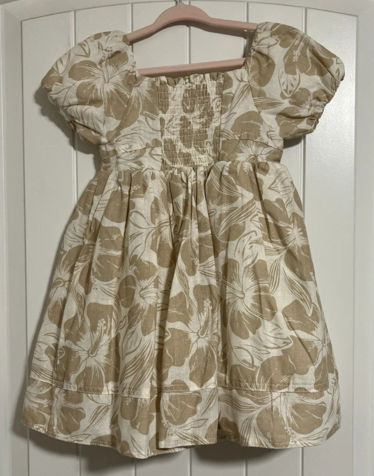 Vestido Tommy Bahama NUEVO SIN ETIQUETAS 3T para niños pequeños mezcla de lino beige marfil blanco floral Foto 4 de 4
