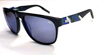 Puma PU0225S 003 Large Black Blue Square Sunglasses 56-18 140 New Box Pouch