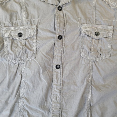 BKE Stitched Shirt Mens 2XL Gray White Slim Fit Button Up Casual Embroidered - Picture 3 of 12