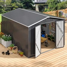 10 x 14FT Outdoor Metal Storage Shed with Durable Frame and Lockable Door, Black