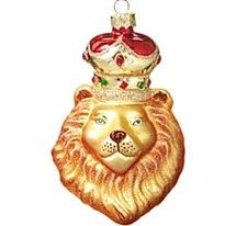 Royal Golden Crowned King Lion 4” Regal Glass Christmas Tree Ornament RARE
