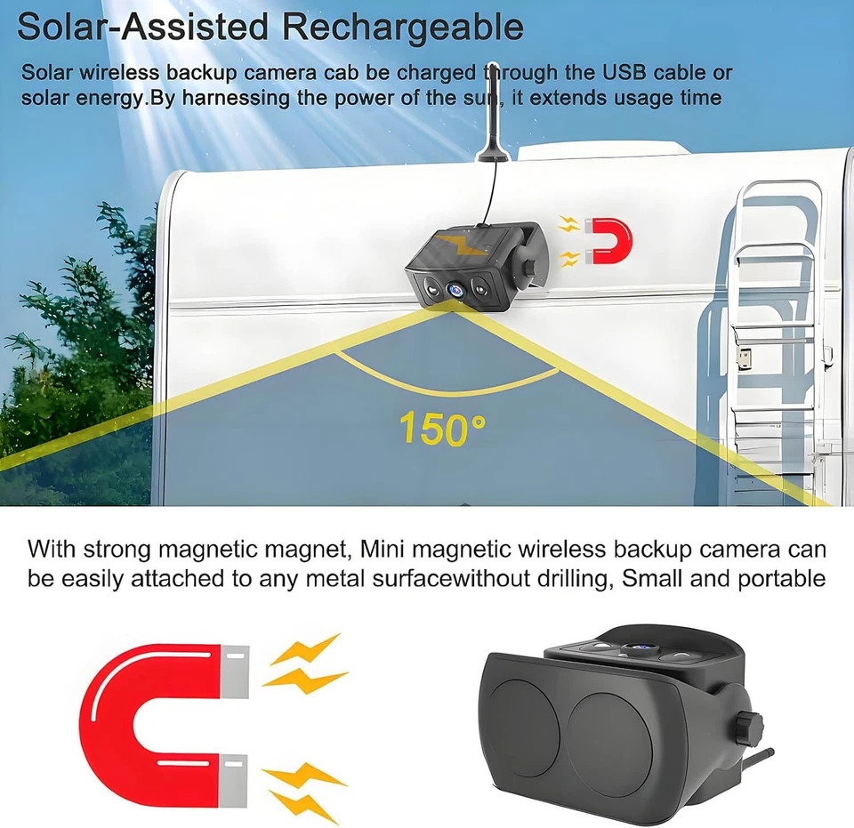 Wireless 5" Monitor DVR Standby Magnetic Solar Backup Camera Rear View Reversing - Image 2 of 4