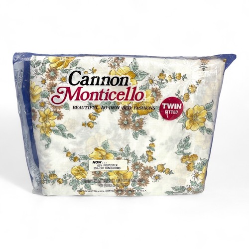 Cannon Monticello Twin Size FITTED BOTTOM Sheet 39x76” Pink Green Floral NOS - 第 1/4 張圖片