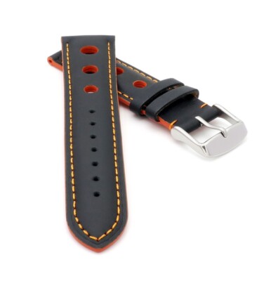 Rallye Kalbsleder Uhrenarmband Modell Drift schwarz-orange 22 mm