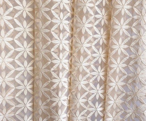 Cream Flowers Sheer Curtain Fabric By The Yard, Sheer Curtain Fabric Upholstery - Picture 3 of 8